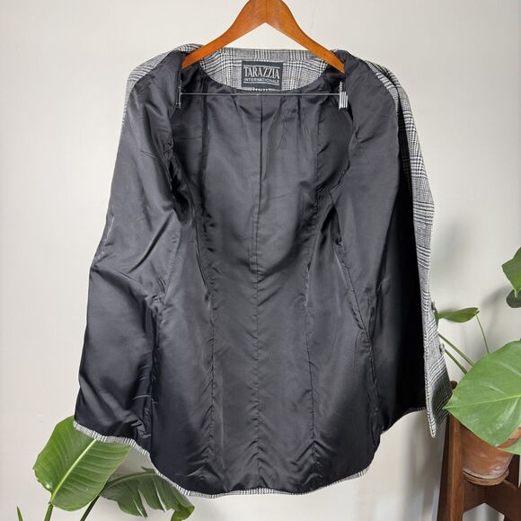 Vintage 80s 90s Houndstooth Plaid Double Breasted Blazer, Black Check Jacket - Picture 5 of 12